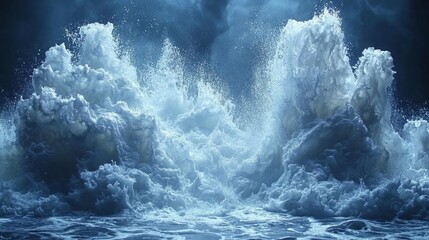 powerful water explosion effect on a blue background. generative ai