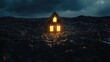 © THINNAKORN - House glowing in desolate landscape, endurance in isolation, 3D illustration