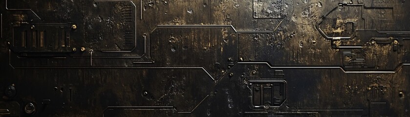 Poster - Dark metallic surface showing futuristic circuitry and industrial gears