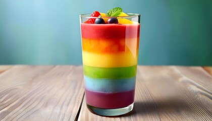 Wall Mural - Layered Rainbow Smoothie Healthy Fruit Drink Colorful Food Photography