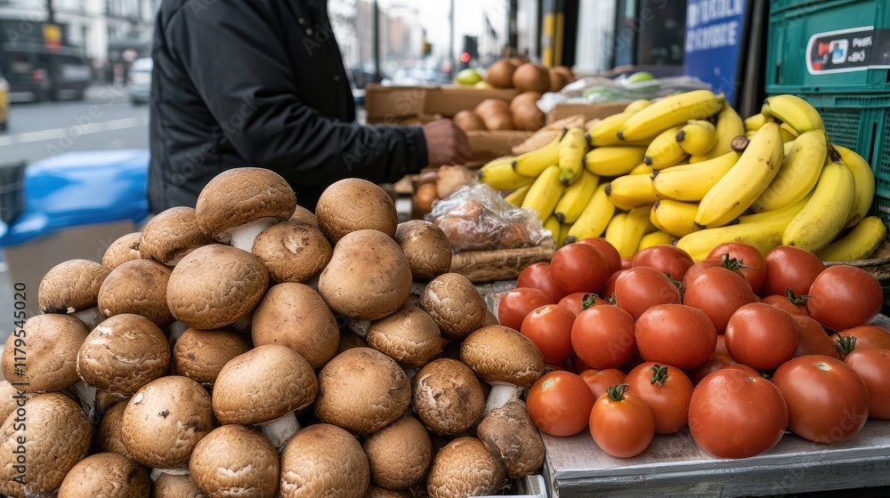 Vibrant market stall filled with fresh fruits and vegetables featuring ...