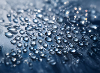 Aufkleber - Close-up view of numerous water droplets on a cold, smooth surface.  The droplets vary in size and create a glistening, textured effect under cool light.