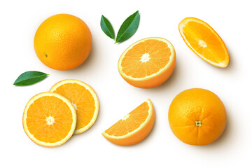 Wall Mural - Orange fruit  with slice isolated on white.