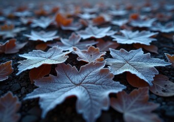 Wall Mural - Leaves scattered on the ground during autumn season in a tranquil outdoor setting