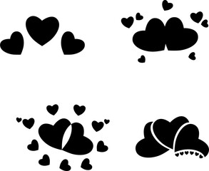 Heart Love Vector.Various simple black and red vector heart love icon.Vector illustration 