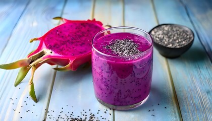 Wall Mural - Delicious Dragon Fruit Smoothie with Chia Seeds Healthy Breakfast