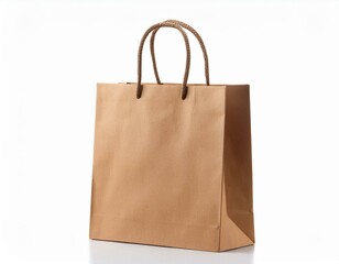 single brown paper shopping bag isolated on white white background