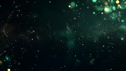 Wall Mural - Emerald Stardust: Abstract cosmic dust and glittering particles in teal and gold hues. Perfect for backgrounds, overlays, and digital art projects.