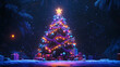 © MimiPERI - A beautifully decorated Christmas tree surrounded by colorful presents in a snowy setting.
