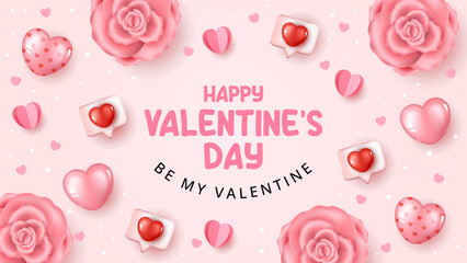 Wall Mural - happy valentine's day background template with flowers and hearts elements. vector illustration.