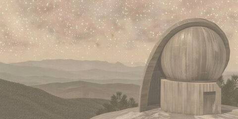 Wall Mural - Digital Illustration of Wooden Observatory Dome at Night