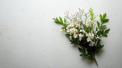 Wall Mural - White flowers bouquet on textured background, spring arrangement, studio shot, copy space, greeting card design.