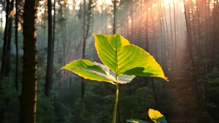 Poster - Forest Sunrise: A Single Leaf Illuminated