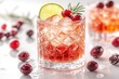 © julija - refreshing cape codder cocktail with fresh cranberries and lime garnish in crystal glass on minimalist white background with soft shadows