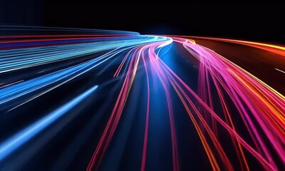 Wall Mural - high-speed light trail animation with red and blue motion trails, showcasing fast movement and cutti