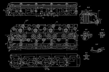 Wall Mural - cylinder block head of engine of cargo vehicle. engineering mechanical drawing of automotive device.