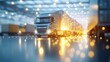 © นางสอจู้ เฉลิมสุข - Powerful Truck Navigating Open Highway at Dusk with Illuminated Sides Creating a Dynamic and Adventurous Road Scene