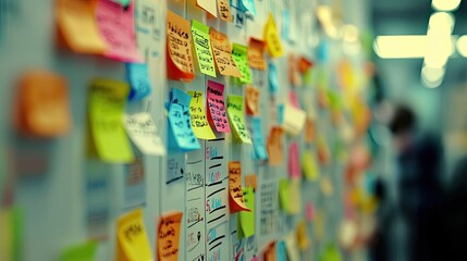 Aufkleber - Colorful Sticky Notes on a Wall Representing Ideas, Collaboration, and Creativity in a Modern Office Space