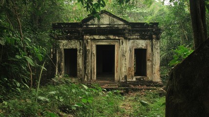 Wall Mural - Decaying ancient temple hidden in a lush jungle.