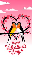 Wall Mural - Couple holding heart-shaped balloons celebrating Valentine's Day with sweet message