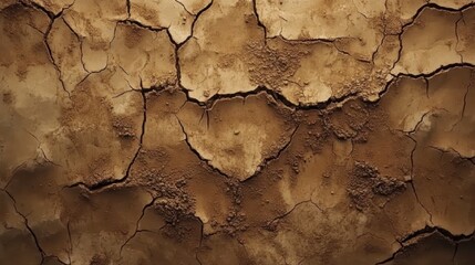 Dried, cracked earth texture, showing deep fissures and crevices in a light brown color.