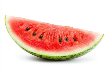 Wall Mural - Watermelon wedge on a white background with sharp focus