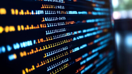 Abstract Digital Code: Lines of Binary Data and Programming Script on a Computer Screen