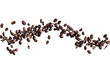 © MW - Flying Coffee Beans Horizontal Composition: Coffee beans floating through the air, arranged in a dynamic horizontal composition. Transparent background.