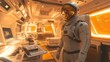 © anonymous - Futuristic astronaut in a spacecraft interior.