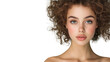 © สนิท เกษแก้ว - Portrait of a young woman with curly hair showcasing natural beauty and flawless skin against a dark background