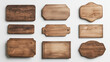 © Sahraya - Wood signs set isolated on white background. Vector realistic illustration of blank round and rectangular wooden signboards with natural texture, brown plaques, saloon signboard, interior element