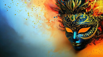 Wall Mural - Carnival is a vibrant festival of creativity. People wear artistic masks to celebrate. Colorful Mask with Artistic Design and Abstract Background