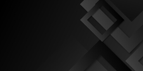 Fototapete - Minimal black grey abstract modern background design with square stoke. Black abstract 3D presentation background with rounded rectangle shapes. Vector abstract background for business corporate. 