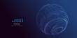 © SidorArt - Big data neon network globe background. Ai round particles lines sphere technology banner. Artificial Intelligence futuristic network connect vector design.