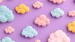 © Bi - Colorful cloud patterns on a purple background, playful design, ideal for various projects.