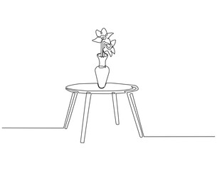 Wall Mural - Continuous one line drawing of flower vase on the table. One line drawing illustration of flower vase with table. Interior room concept single line. Editable outline