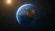 Captivating view of Earth illuminated at night from space with distant stars and sunlight