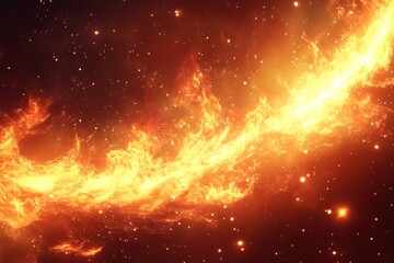 Wall Mural - Fiery Orange Cosmic Nebula with Glowing Stars in Vast Universe