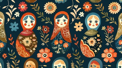 Russian matryoshka pattern wallpaper