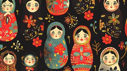 Russian matryoshka pattern wallpaper