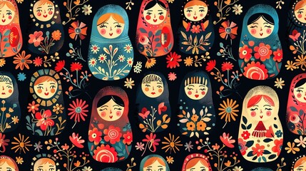 Russian matryoshka pattern wallpaper