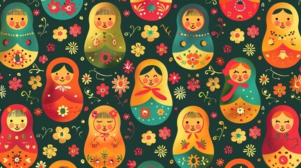 Russian matryoshka pattern wallpaper