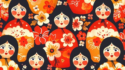 Russian matryoshka pattern wallpaper