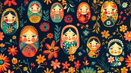 Russian matryoshka pattern wallpaper