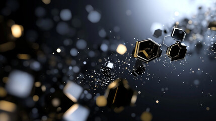 Abstract hexagonal pattern with a gradient and light effects, suitable for backgrounds. Industrial background. Black metal surface with regular round holes as texture