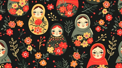 Russian matryoshka pattern wallpaper