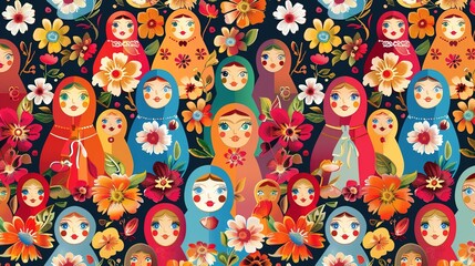 Russian matryoshka pattern wallpaper