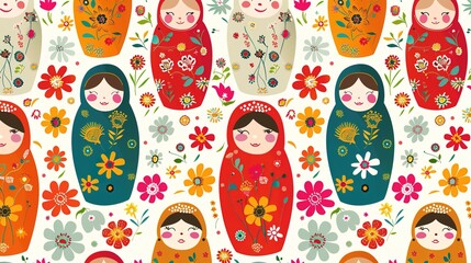 Russian matryoshka pattern wallpaper