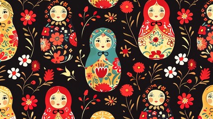 Wall Mural - Russian matryoshka pattern wallpaper