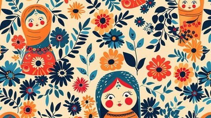 russian matryoshka pattern seamless wallpaper